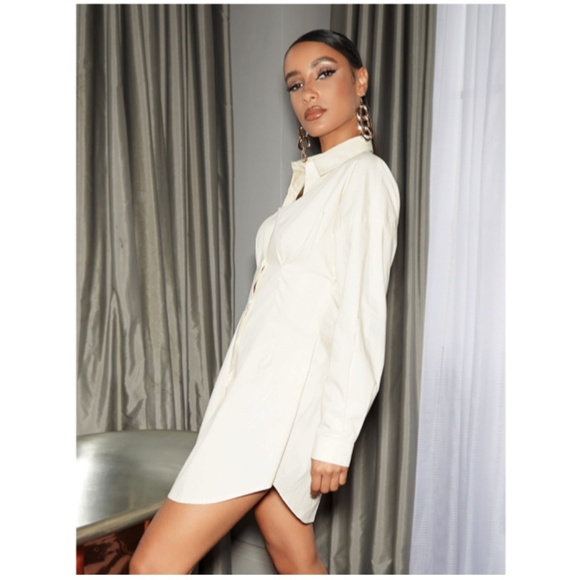 NWOT, Shirt Dress, Button Down, Collar, SMALL, Cream, Pleat Details, 100% Cotton - Picture 4 of 5